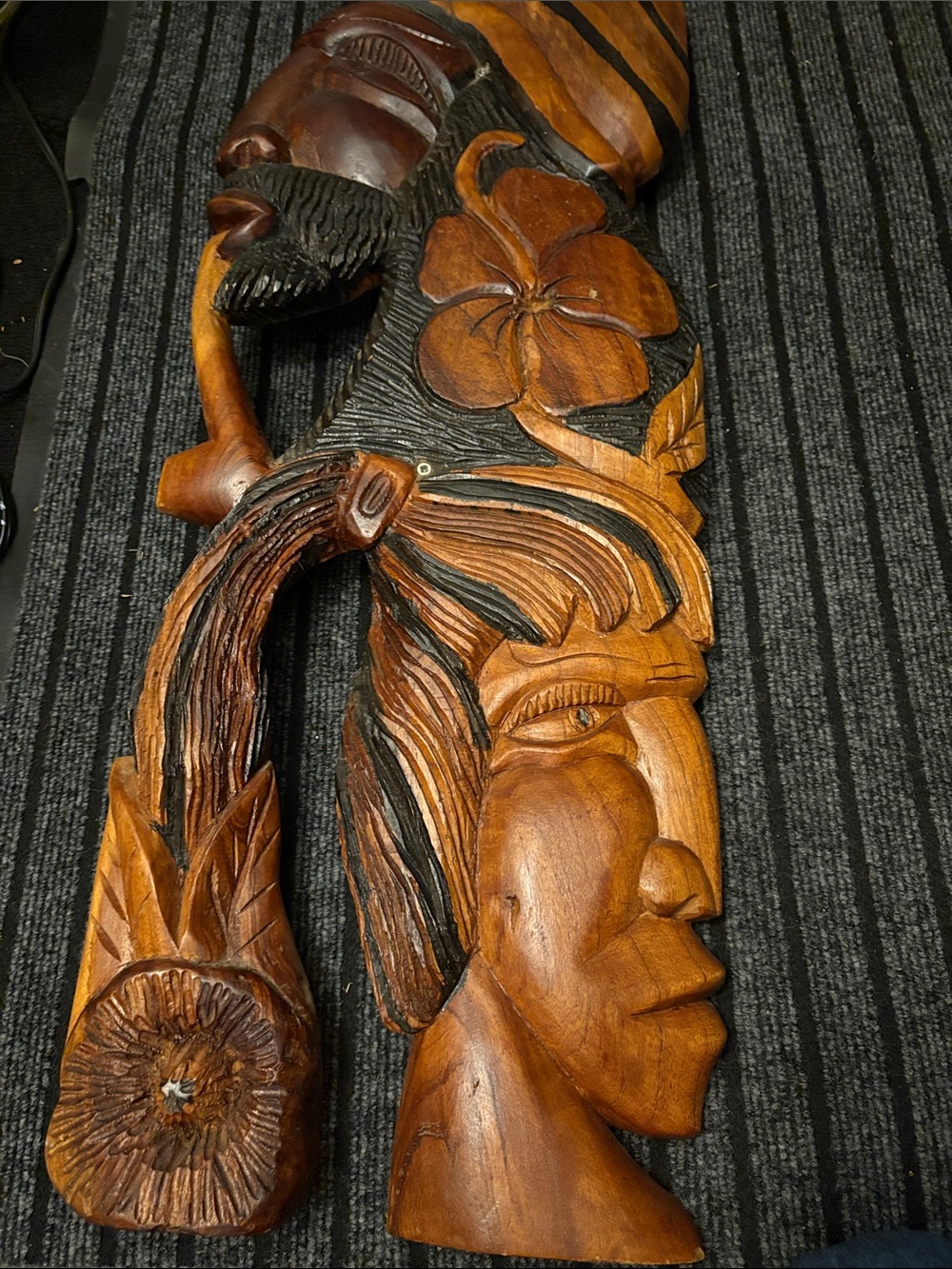 Hand-Carved Wooden Wall Art Panel in Brown
